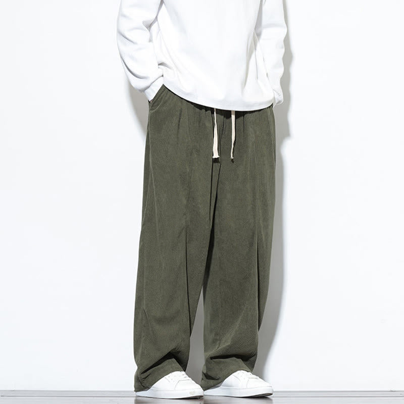 Nimara Ritual Plain Drawstring Pure Corduroy Men's Harem Pants With Pockets