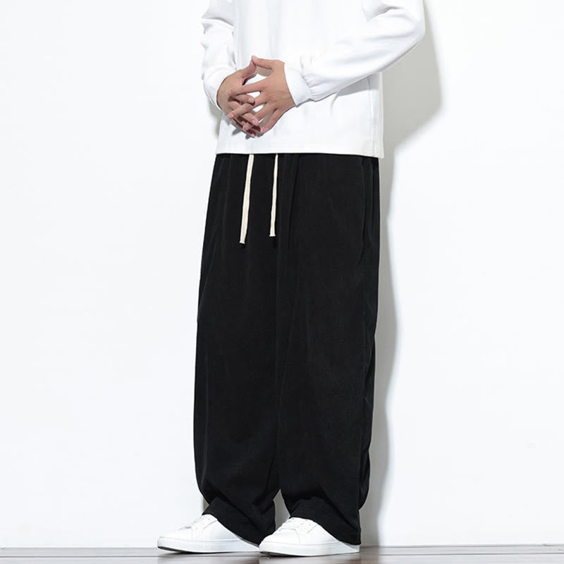 Nimara Ritual Plain Drawstring Pure Corduroy Men's Harem Pants With Pockets