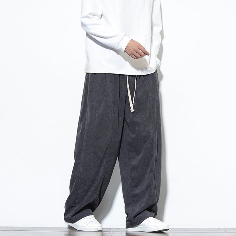 Nimara Ritual Plain Drawstring Pure Corduroy Men's Harem Pants With Pockets