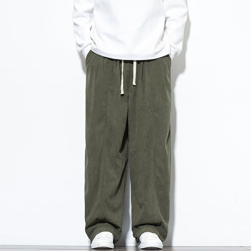 Nimara Ritual Plain Drawstring Pure Corduroy Men's Harem Pants With Pockets