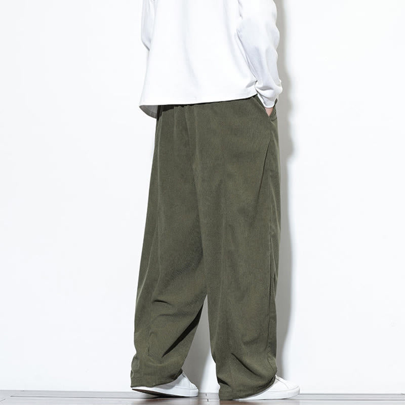 Nimara Ritual Plain Drawstring Pure Corduroy Men's Harem Pants With Pockets