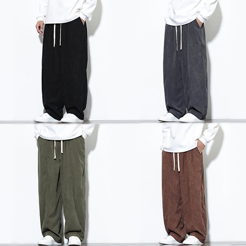 Nimara Ritual Plain Drawstring Pure Corduroy Men's Harem Pants With Pockets
