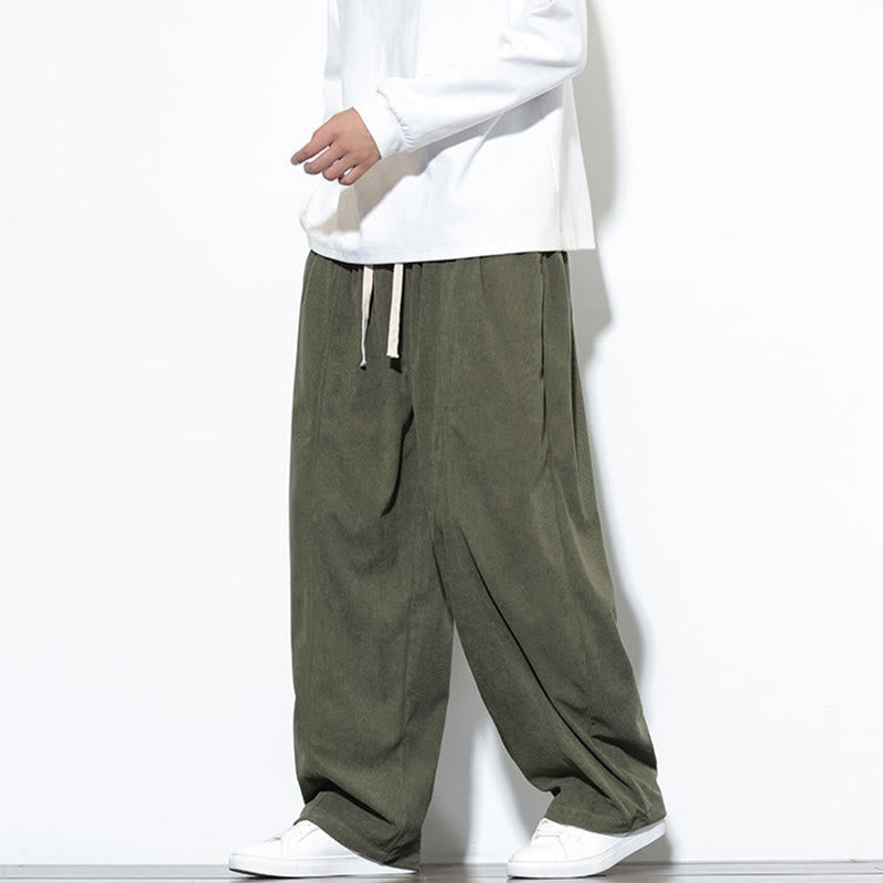 Nimara Ritual Plain Drawstring Pure Corduroy Men's Harem Pants With Pockets