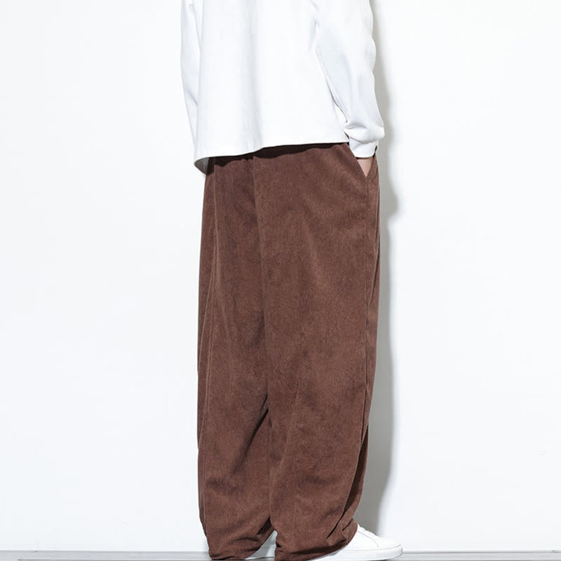 Nimara Ritual Plain Drawstring Pure Corduroy Men's Harem Pants With Pockets