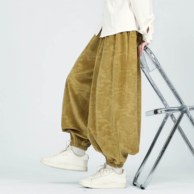 Nimara Ritual Fall Plain Jacquard Design Drawstring Men's Harem Pants With Pockets