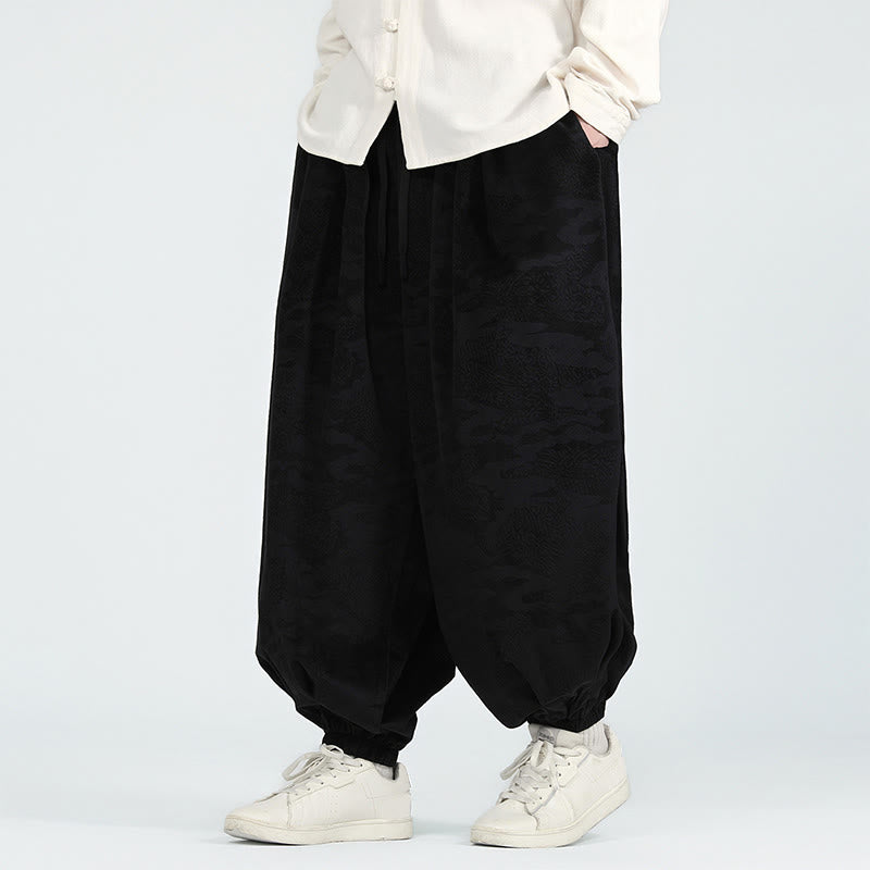 Nimara Ritual Fall Plain Jacquard Design Drawstring Men's Harem Pants With Pockets