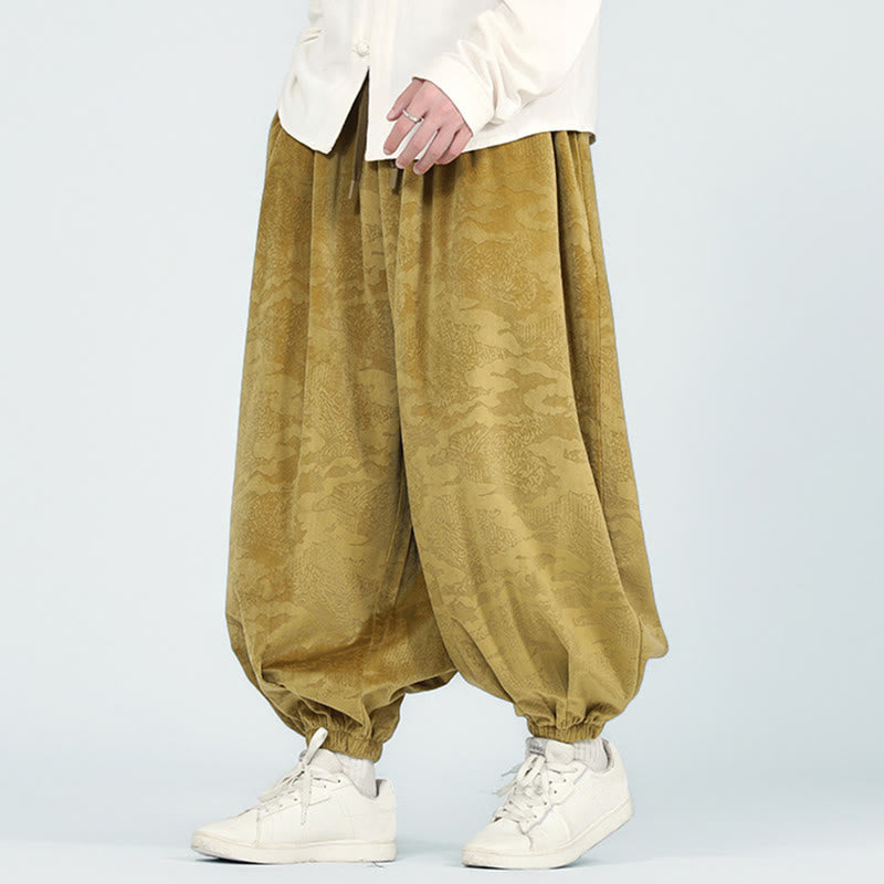 Nimara Ritual Fall Plain Jacquard Design Drawstring Men's Harem Pants With Pockets