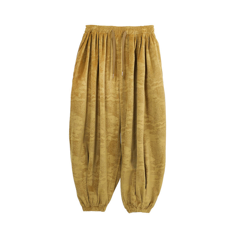 Nimara Ritual Fall Plain Jacquard Design Drawstring Men's Harem Pants With Pockets