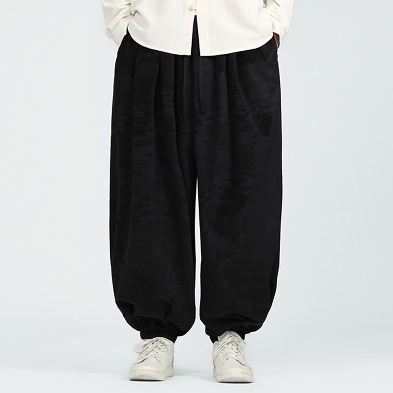 Nimara Ritual Fall Plain Jacquard Design Drawstring Men's Harem Pants With Pockets