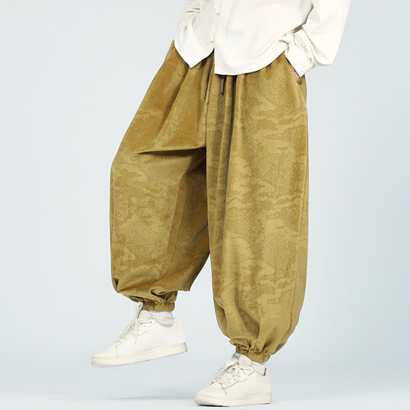 Nimara Ritual Fall Plain Jacquard Design Drawstring Men's Harem Pants With Pockets