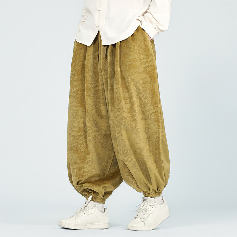 Nimara Ritual Fall Plain Jacquard Design Drawstring Men's Harem Pants With Pockets