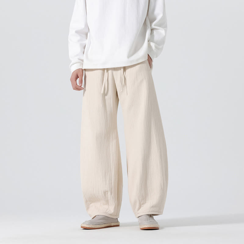 Nimara Ritual Daily Drawstring Chinese Zen Style Men's Wide Leg Pure Pants With Pockets