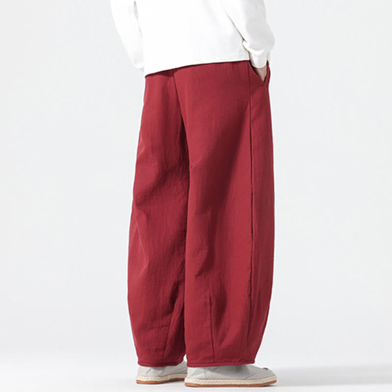 Nimara Ritual Daily Drawstring Chinese Zen Style Men's Wide Leg Pure Pants With Pockets