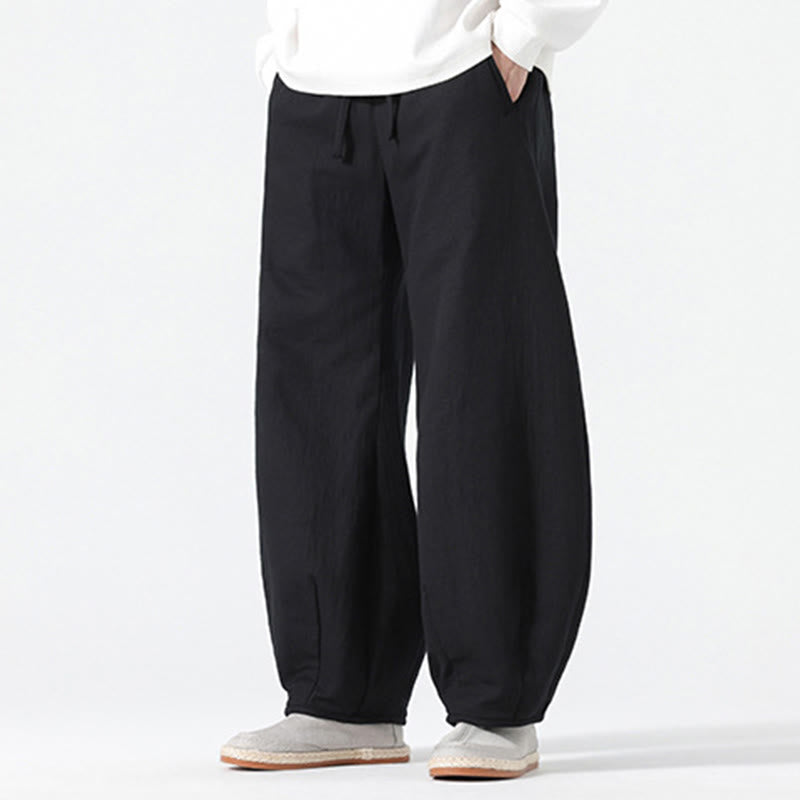 Nimara Ritual Daily Drawstring Chinese Zen Style Men's Wide Leg Pure Pants With Pockets
