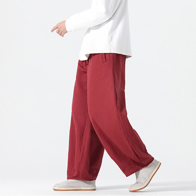 Nimara Ritual Daily Drawstring Chinese Zen Style Men's Wide Leg Pure Pants With Pockets