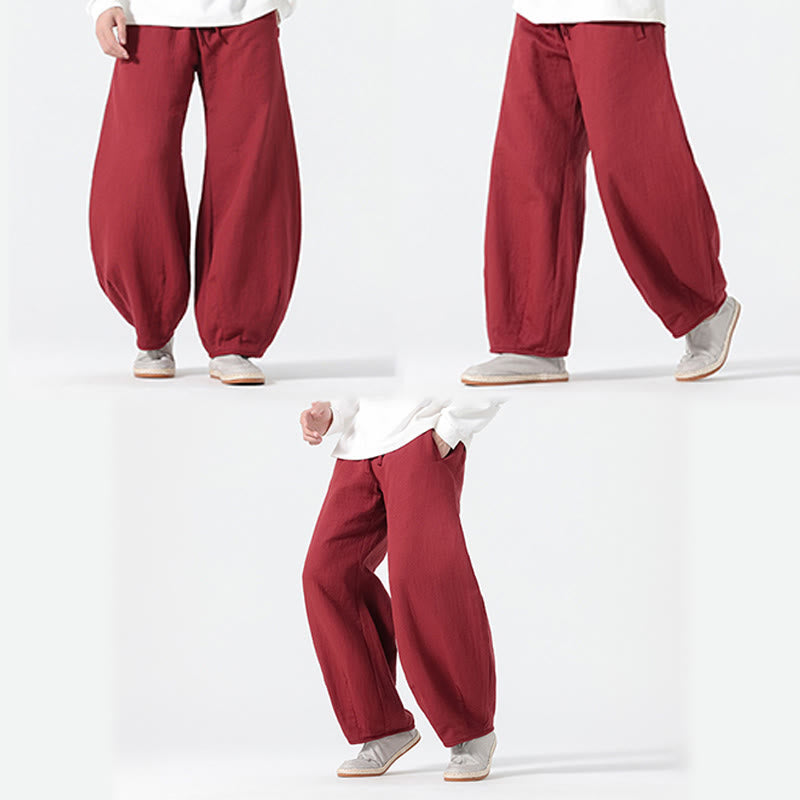 Nimara Ritual Daily Drawstring Chinese Zen Style Men's Wide Leg Pure Pants With Pockets