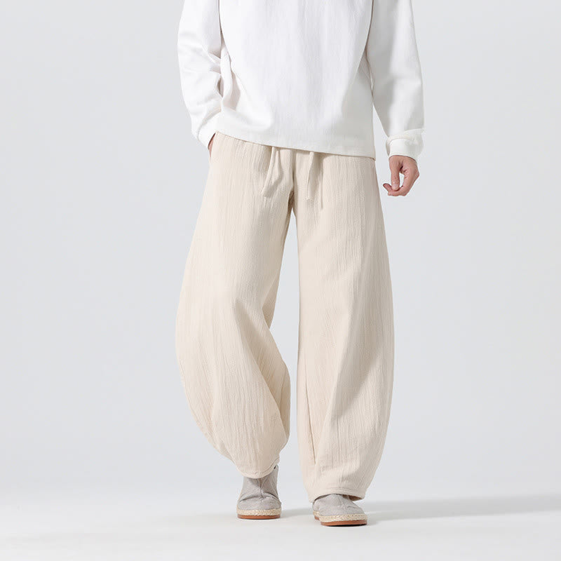 Nimara Ritual Daily Drawstring Chinese Zen Style Men's Wide Leg Pure Pants With Pockets