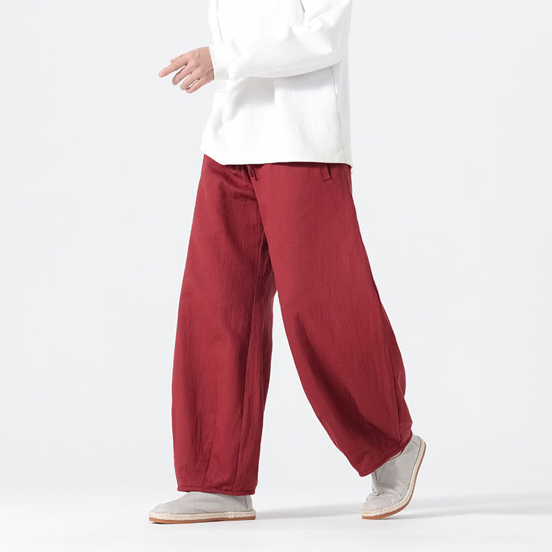 Nimara Ritual Daily Drawstring Chinese Zen Style Men's Wide Leg Pure Pants With Pockets