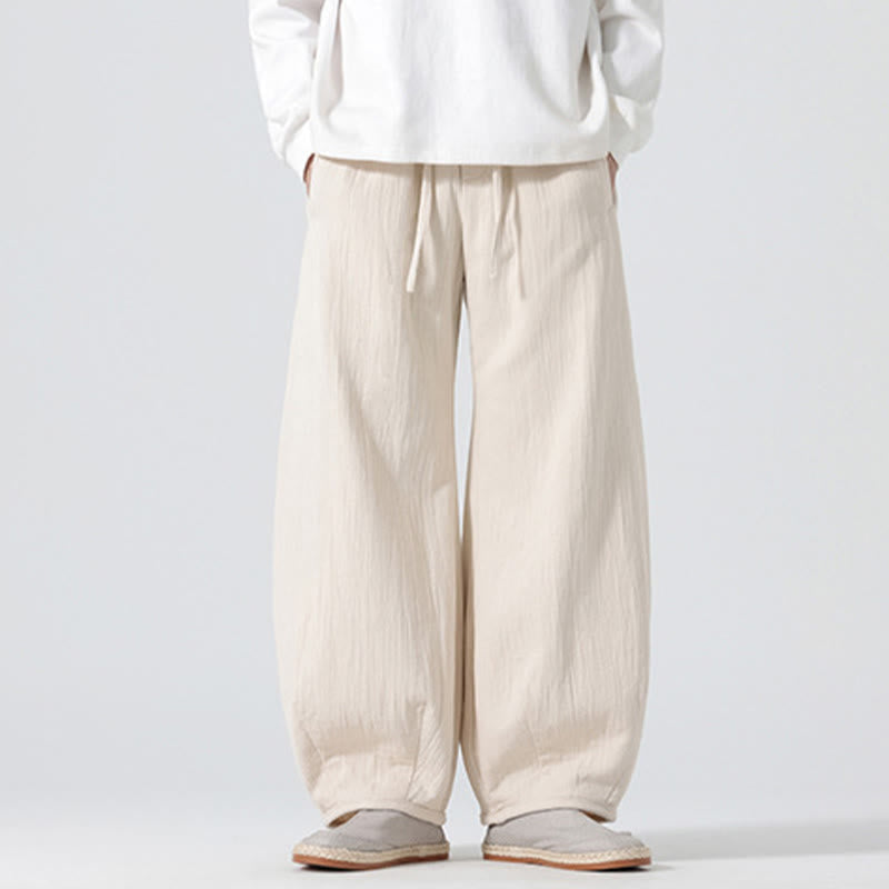 Nimara Ritual Daily Drawstring Chinese Zen Style Men's Wide Leg Pure Pants With Pockets