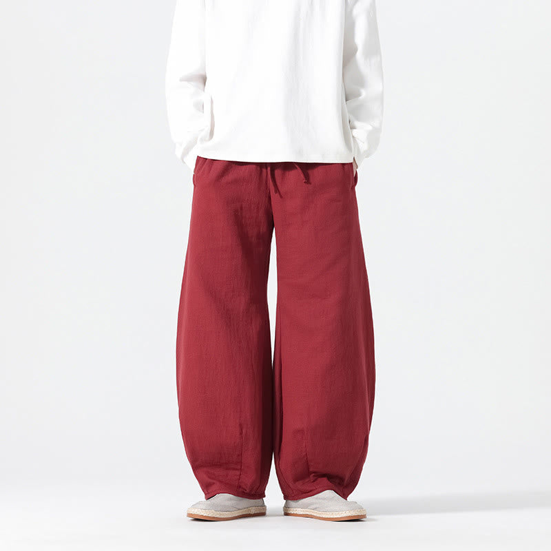 Nimara Ritual Daily Drawstring Chinese Zen Style Men's Wide Leg Pure Pants With Pockets