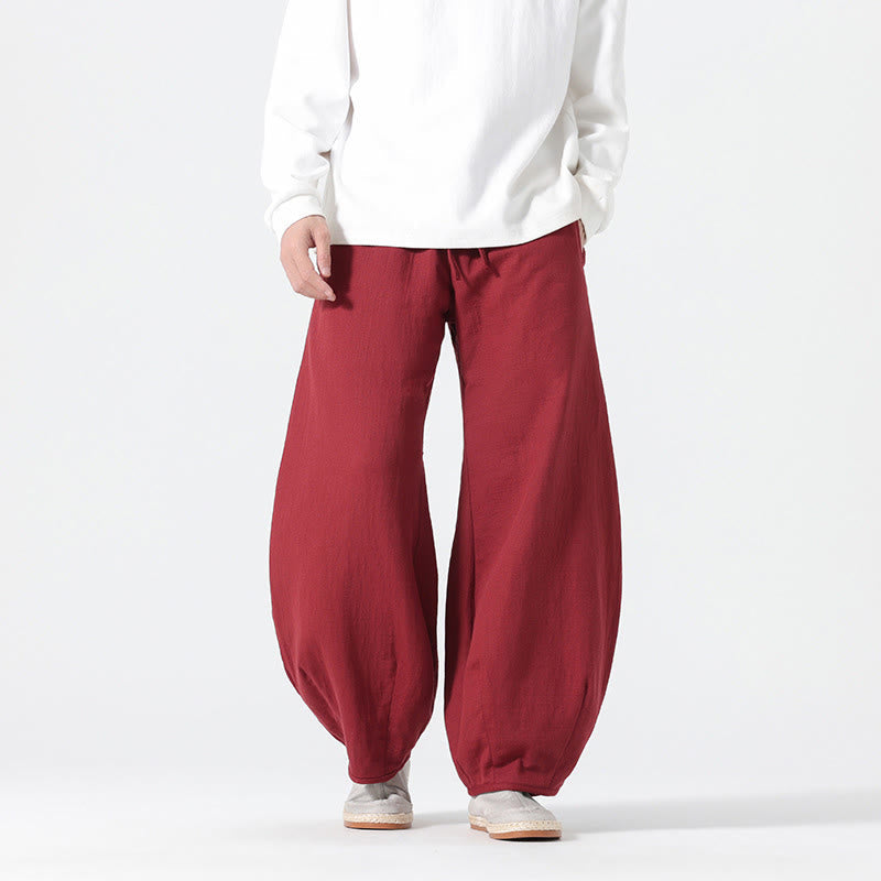 Nimara Ritual Daily Drawstring Chinese Zen Style Men's Wide Leg Pure Pants With Pockets