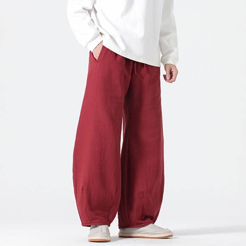 Nimara Ritual Daily Drawstring Chinese Zen Style Men's Wide Leg Pure Pants With Pockets