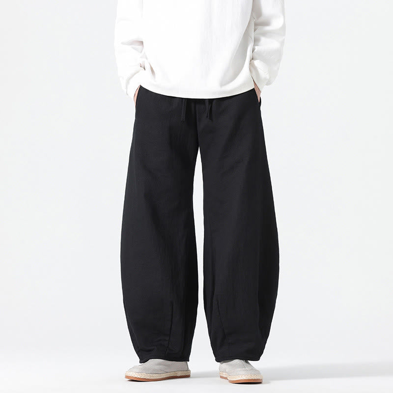 Nimara Ritual Daily Drawstring Chinese Zen Style Men's Wide Leg Pure Pants With Pockets