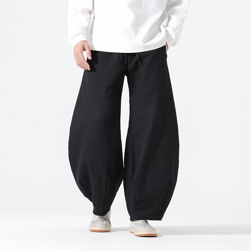Nimara Ritual Daily Drawstring Chinese Zen Style Men's Wide Leg Pure Pants With Pockets
