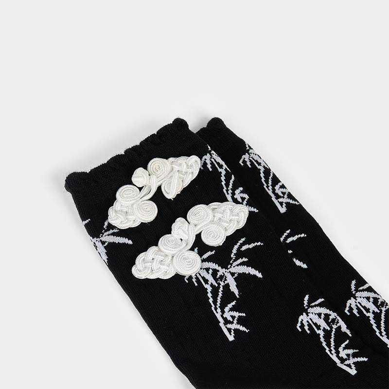 Nimara Ritual Chinese Frog-Button Design Jacquard Bamboo Pattern Micro Crew Women's Socks