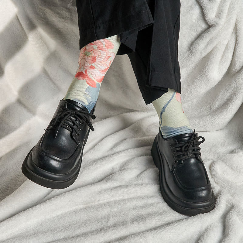 Nimara Ritual Casual Lotus Painting Micro Crew Men Women Unisex Socks