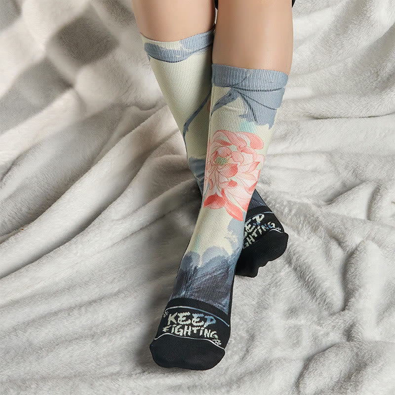 Nimara Ritual Casual Lotus Painting Micro Crew Men Women Unisex Socks
