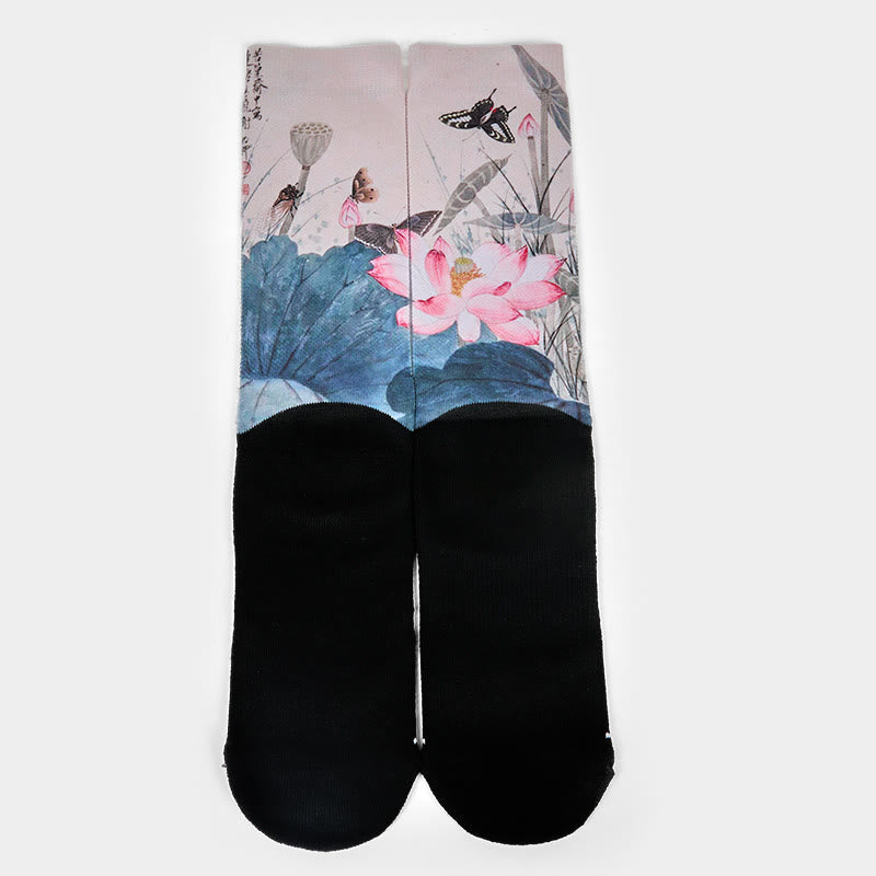 Nimara Ritual Casual Lotus Flowers Leaves Butterfly Micro Crew Men Women Unisex Socks