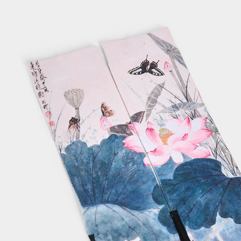 Nimara Ritual Casual Lotus Flowers Leaves Butterfly Micro Crew Men Women Unisex Socks