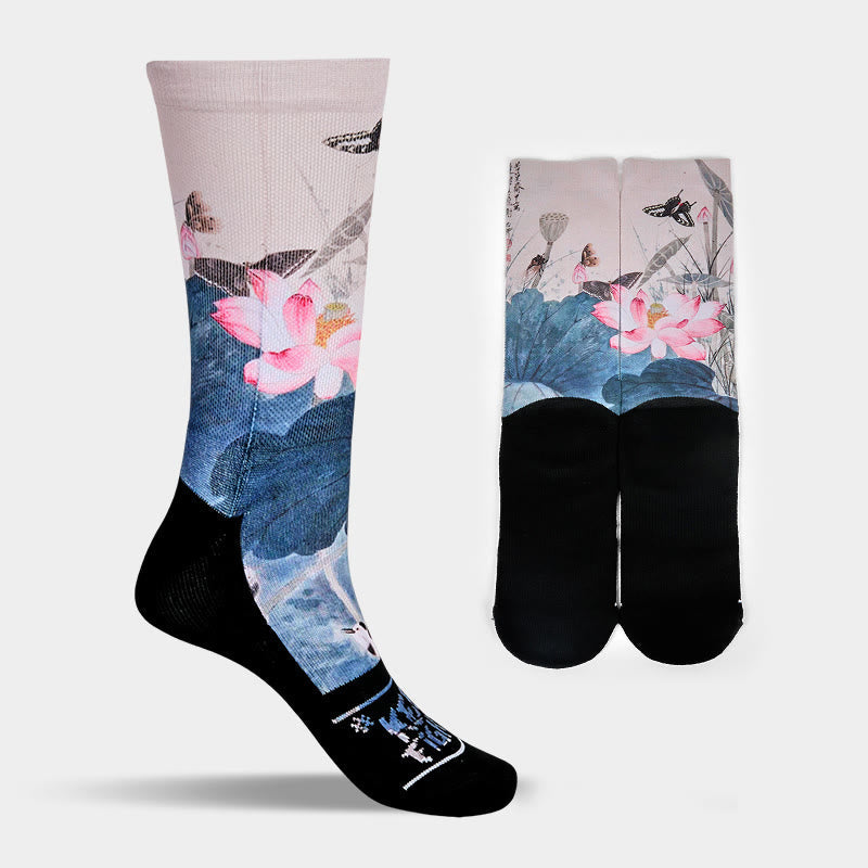 Nimara Ritual Casual Lotus Flowers Leaves Butterfly Micro Crew Men Women Unisex Socks