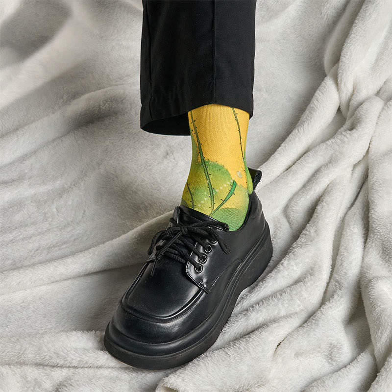 Nimara Ritual Casual Beige Lotus Flowers Leaves Micro Crew Men Women Unisex Socks