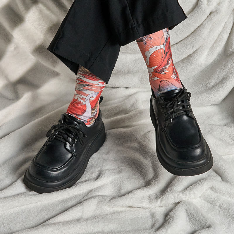 Nimara Ritual Casual Red Dragon Volcano Sun Tree Mountains Micro Crew Men Women Unisex Socks
