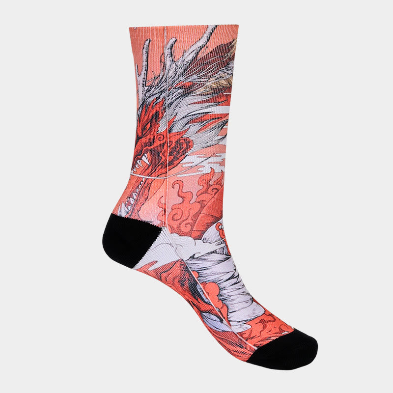 Nimara Ritual Casual Red Dragon Volcano Sun Tree Mountains Micro Crew Men Women Unisex Socks
