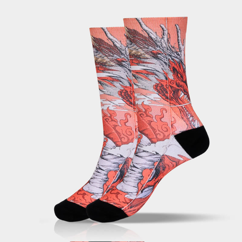 Nimara Ritual Casual Red Dragon Volcano Sun Tree Mountains Micro Crew Men Women Unisex Socks