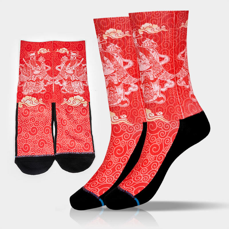 Nimara Ritual Casual God Of Wealth Auspicious Clouds Micro Crew Men Women Unisex Socks
