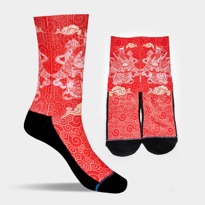 Nimara Ritual Casual God Of Wealth Auspicious Clouds Micro Crew Men Women Unisex Socks