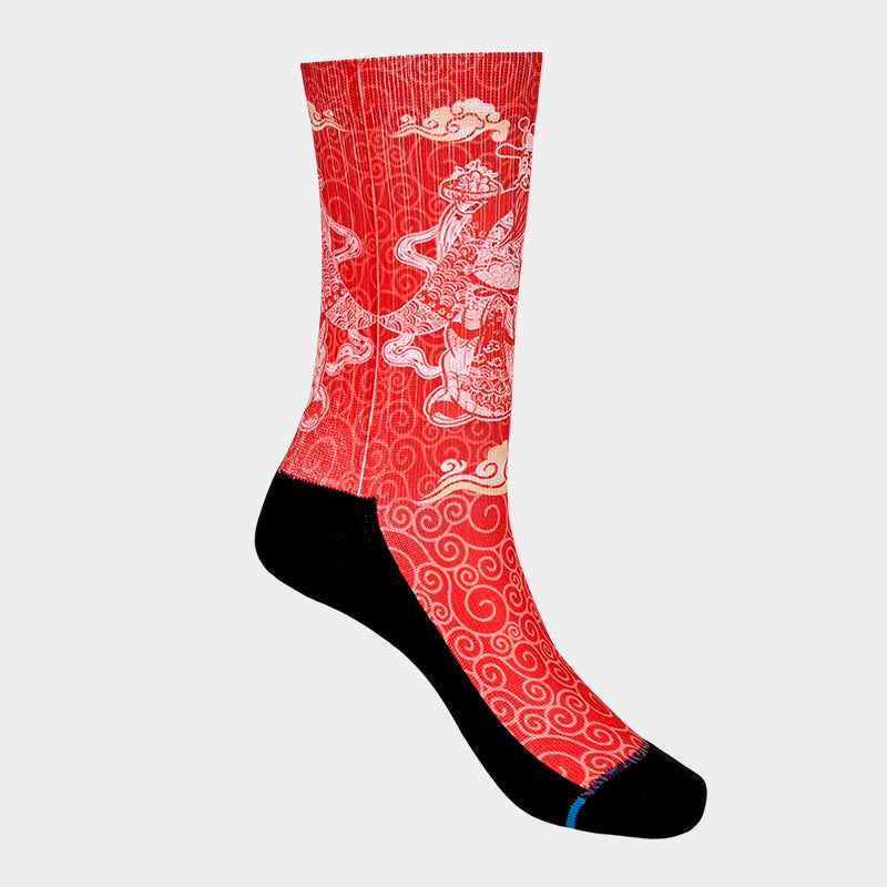 Nimara Ritual Casual God Of Wealth Auspicious Clouds Micro Crew Men Women Unisex Socks