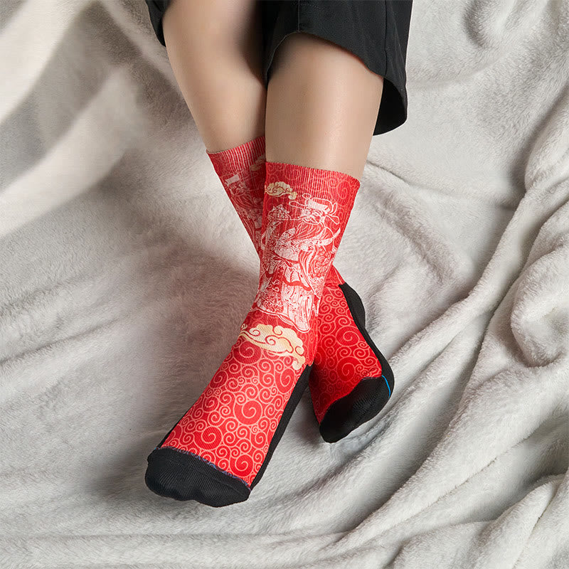 Nimara Ritual Casual God Of Wealth Auspicious Clouds Micro Crew Men Women Unisex Socks