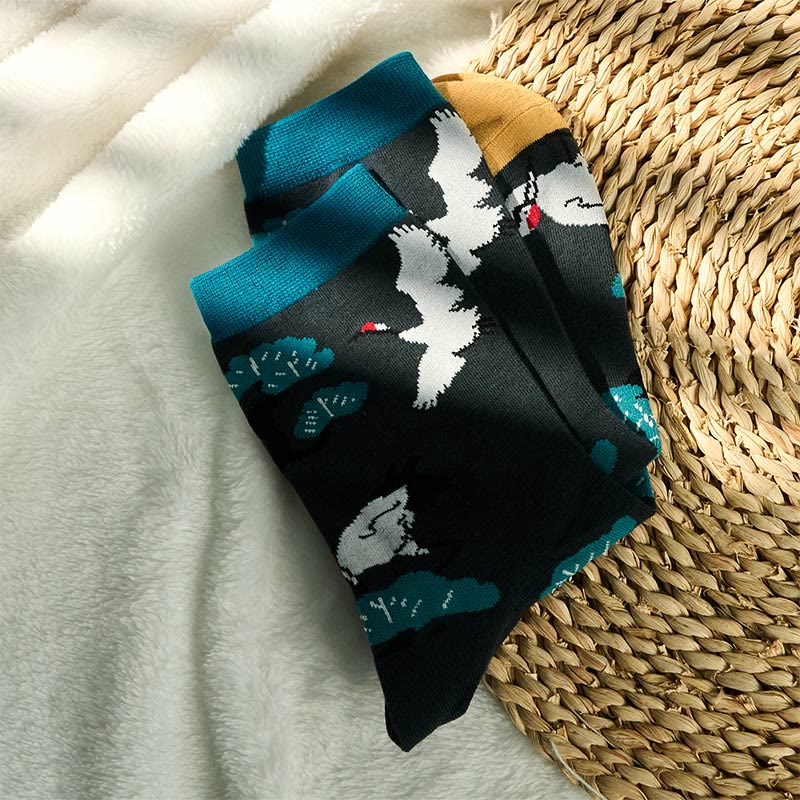 Nimara Ritual "Create Yourself" White Crane Pine Tree Women's Socks Includes Gift Message Card