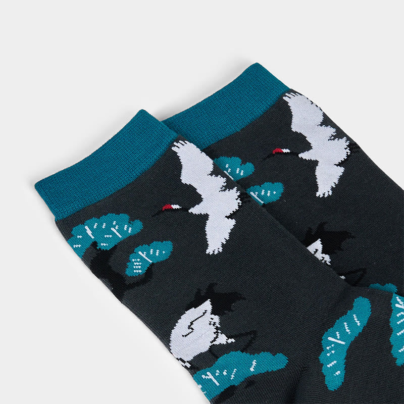 Nimara Ritual "Create Yourself" White Crane Pine Tree Women's Socks Includes Gift Message Card