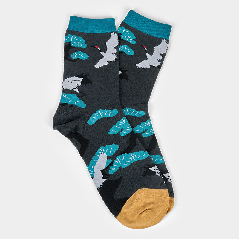 Nimara Ritual "Create Yourself" White Crane Pine Tree Women's Socks Includes Gift Message Card