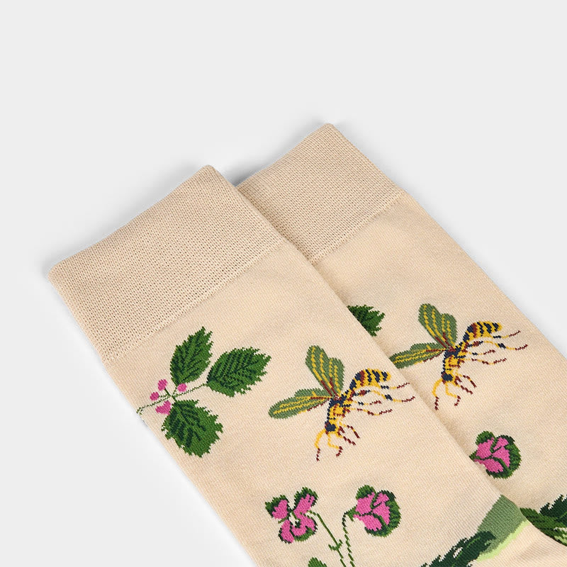 Nimara Ritual Bee Frog Leaves Pattern Men Women Unisex Cotton Crew Socks
