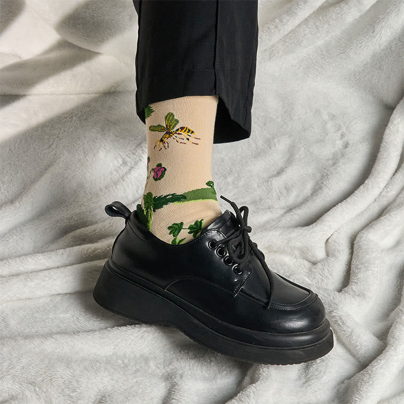 Nimara Ritual Bee Frog Leaves Pattern Men Women Unisex Cotton Crew Socks