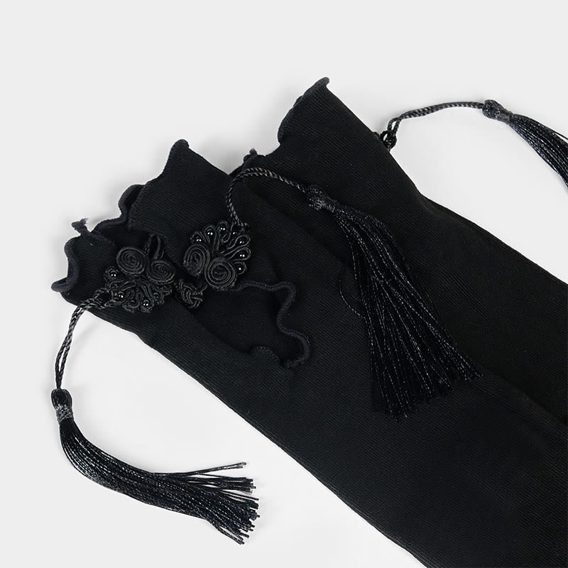 Nimara Ritual Pure Color Chinese Frog-Button Tassels Design Women's Micro Crew Cotton Socks