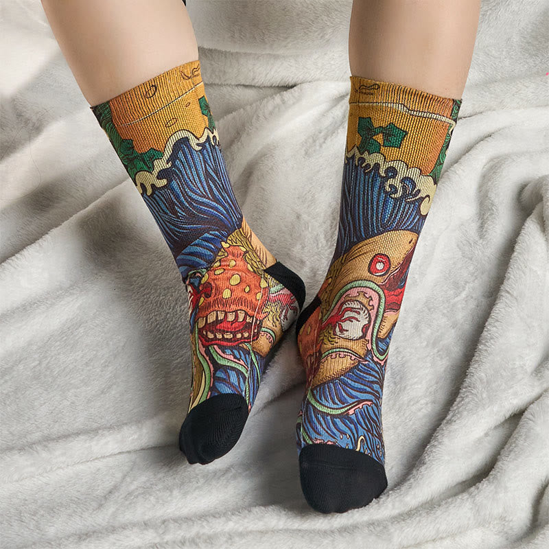 Nimara Ritual Casual Vivid Fish Flowing Waves Micro Crew Men Women Unisex Socks