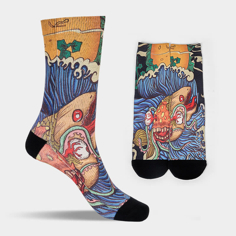 Nimara Ritual Casual Vivid Fish Flowing Waves Micro Crew Men Women Unisex Socks